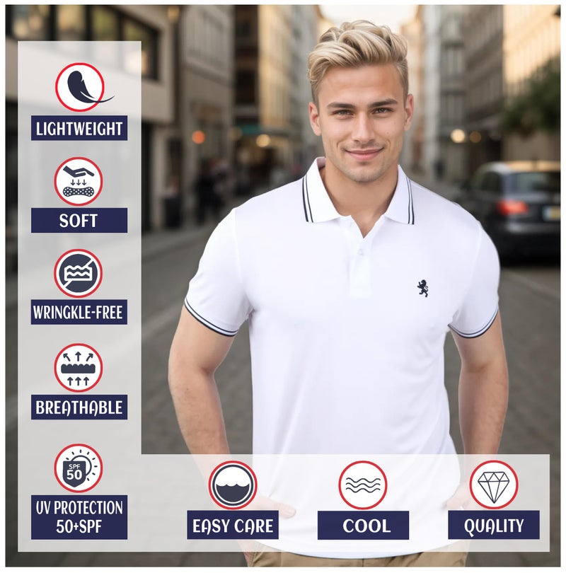 Albert Morris Mens Striped Short Sleeve Polo Shirts 4 Pack - Regular Fit - Multicolor - American Classic Stripe - Medium - Image 4